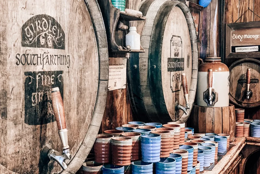 Hobbiton wooden kegs.