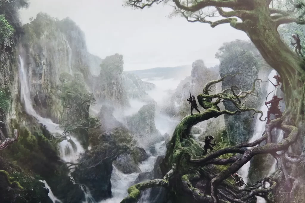 Lord of the Rings waterfall artwork.