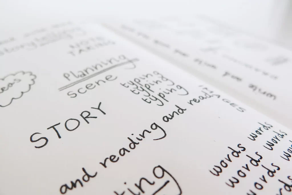 Notebook with story ideas.