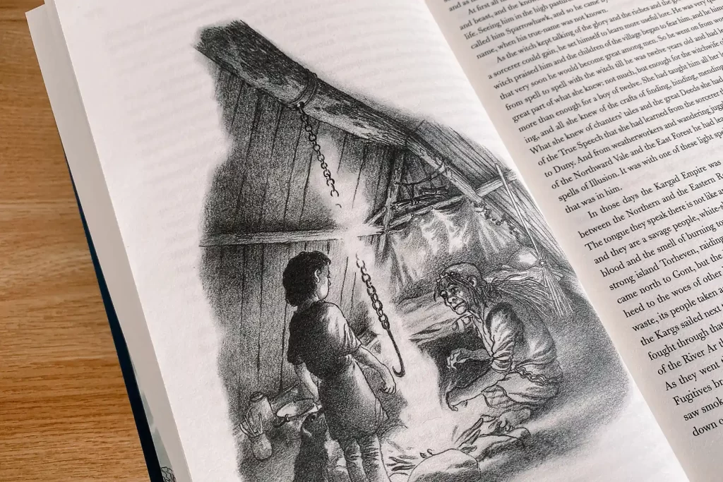 The Wizard of Earthsea artwork in book.