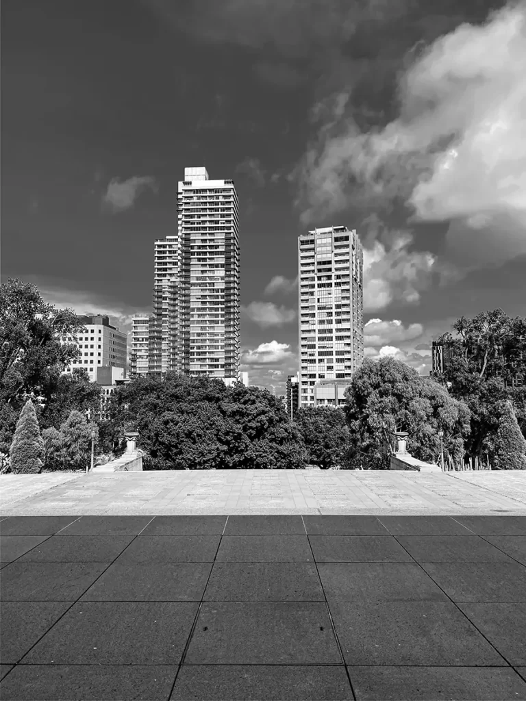 Skyscraper view from Melbourne Shrine of Remembrance.