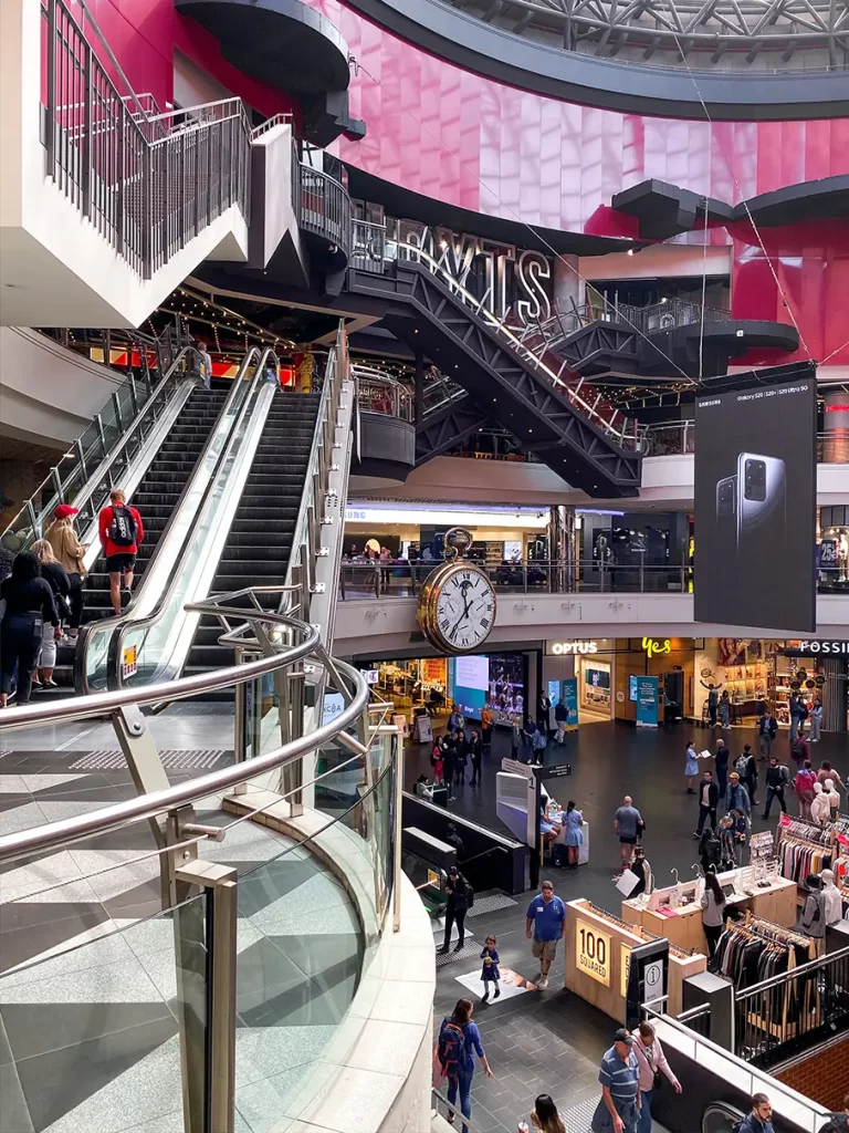 Melbourne Central clock and shops.