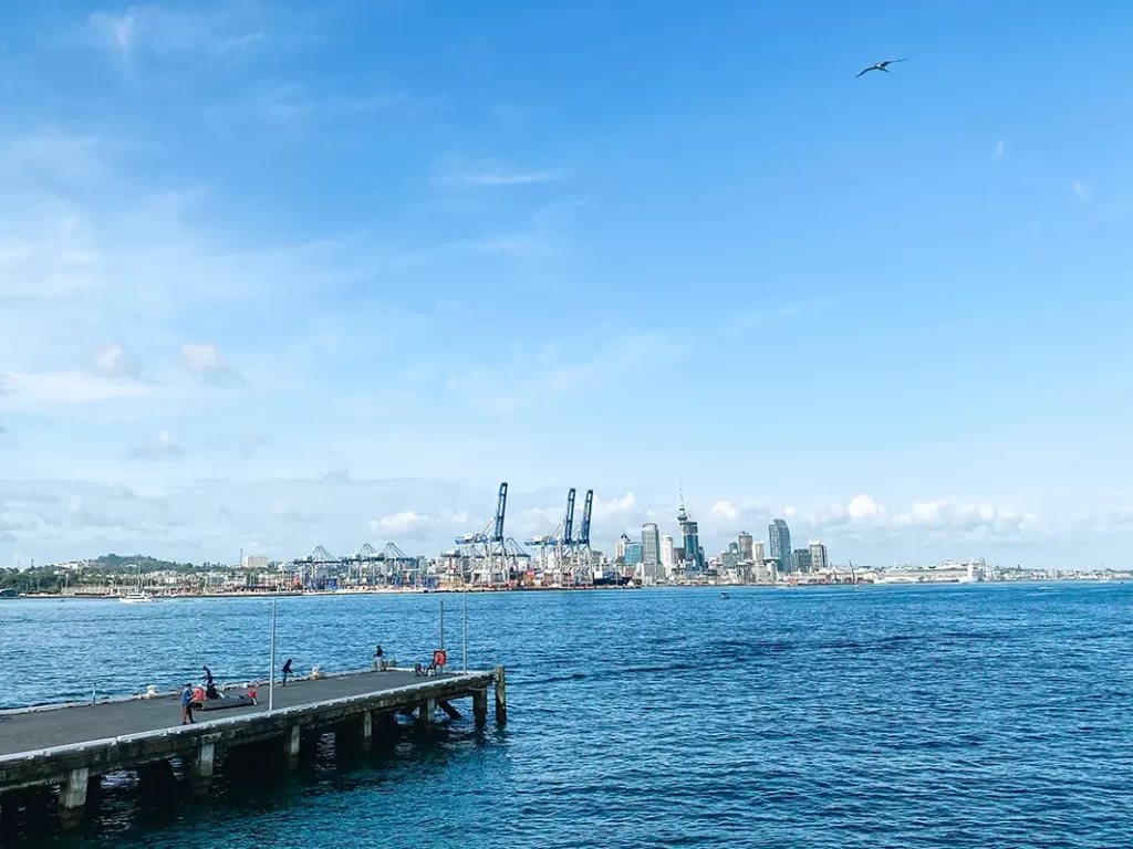Auckland ferry view to city.
