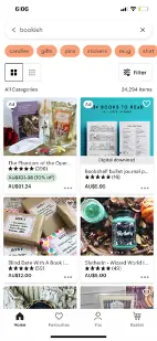 Etsy bookish merch screenshot.