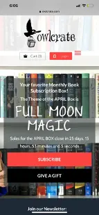 Owlcrate book subscription box website screenshot.
