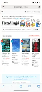 Readings online bookshop screenshot.