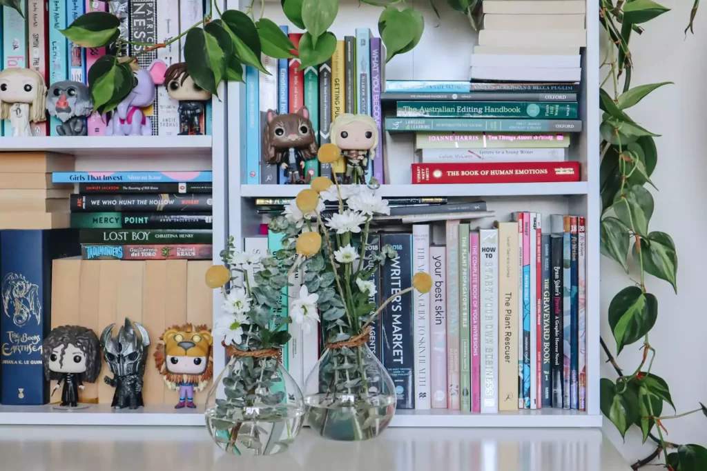Bookshelf with indoor plants