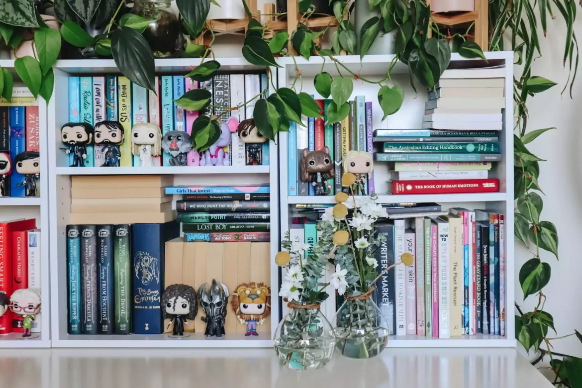 Bookshelf with indoor plants
